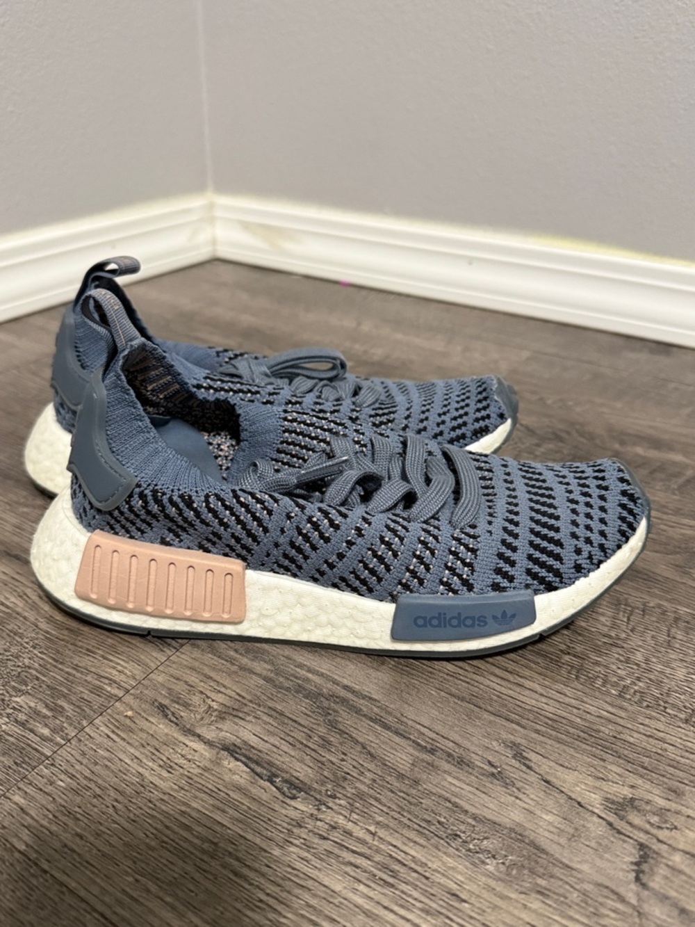 adidas NMD R1 Primeknit Sneakers - Blue with Pink Accents